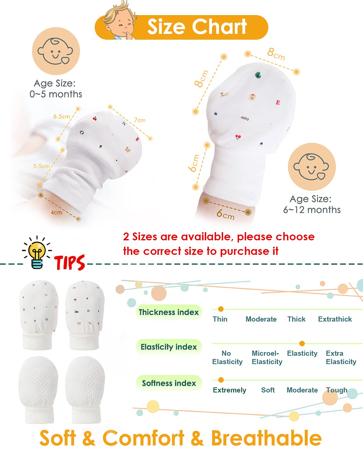 Newborn Baby Mittens Anti Scratch Baby Mittens No Scratch Mittens Baby Gloves for 0-6 Months Boys Girls (6 Pairs-S) - Image 4